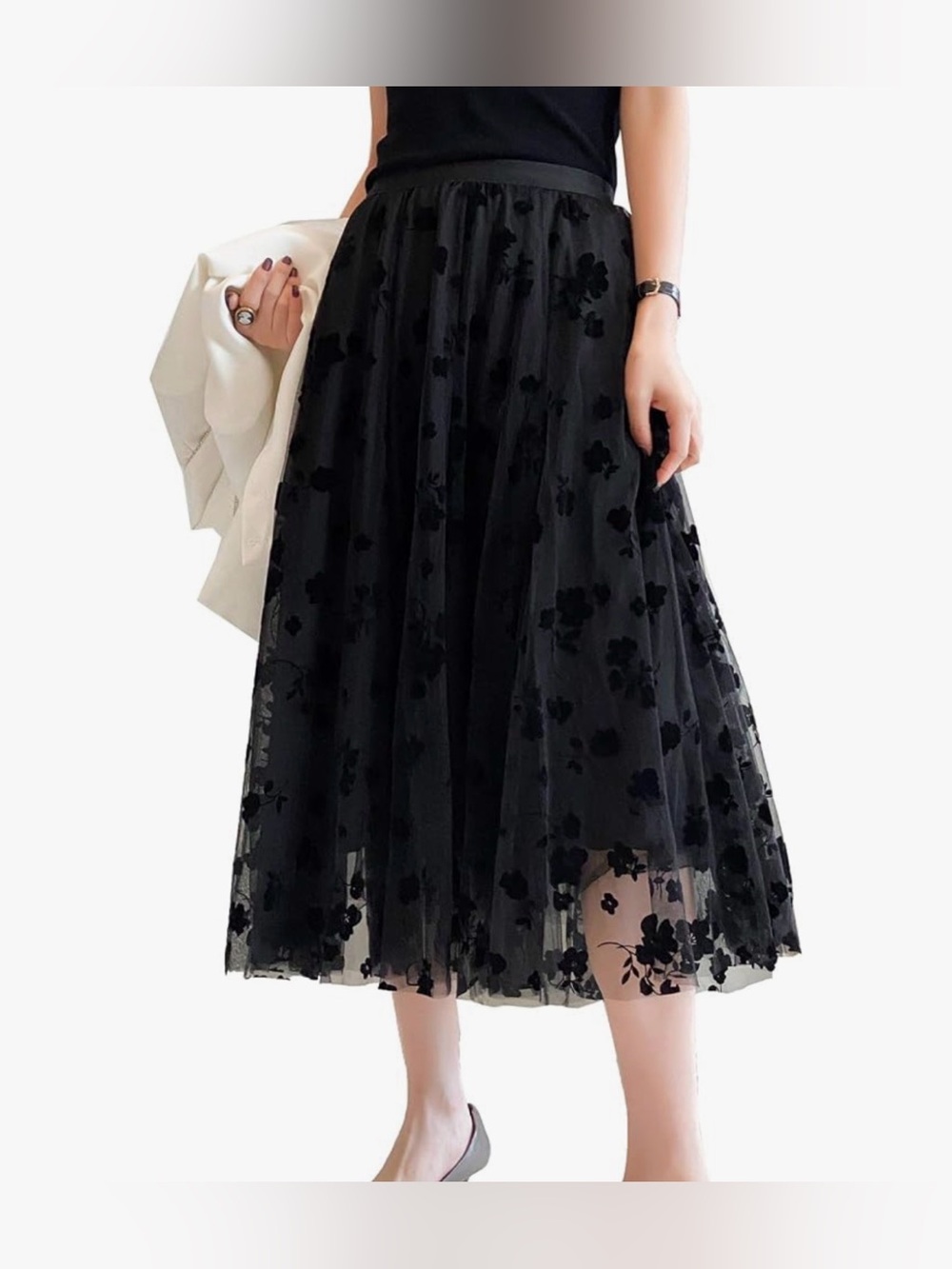 Tulle Floral Midi Skirt